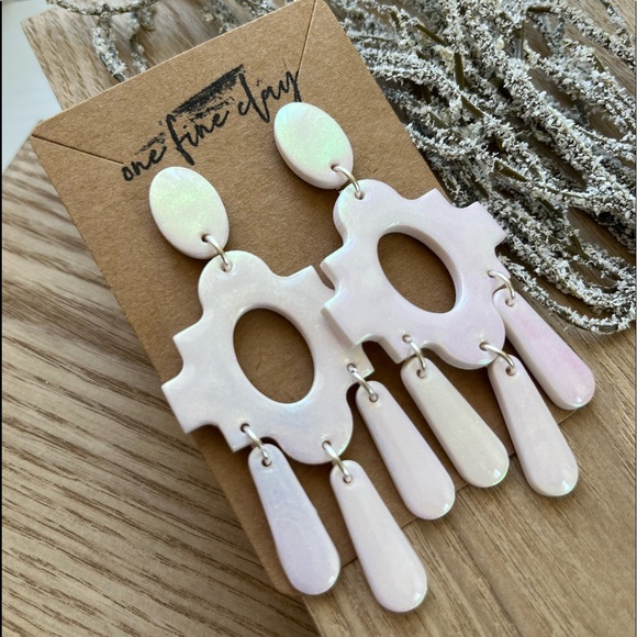 Iridescent Clay & Resin Statement Dangle Earrings - Picture 5 of 9